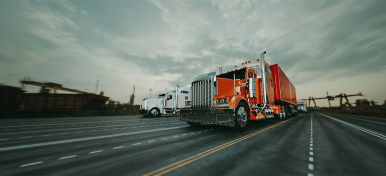 Freight truck driving on an open highway